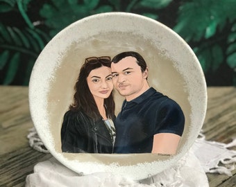 Hand-Painted Merged People Portrait On Porcelain-Custom Handmade Plate w/Family Photo Paint | Sentimental Memorabilia Gift For Mother/Father