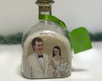 Hand-Painted Portraits on Custom Bottles | Painted on Tequila Bottle