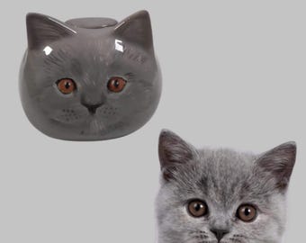 Cat Urn, Glossy Ceramic Cat Portrait from Photo with Name Options