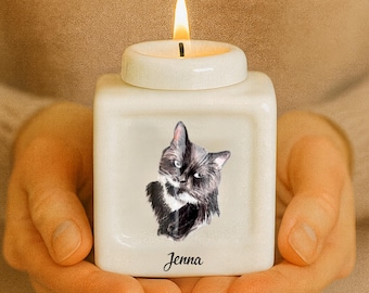 Personalized Cat Urn with Candle Holder, Custom Ceramic Pet Memorial