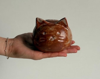 Personalized Cat Urn, Golden Brown Ceramic Keepsake for Ashes