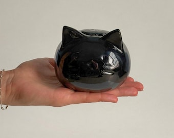 Black Ceramic Cat Urn | Mini Pet Ashes Keepsake