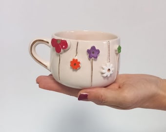 Floral Mug Ceramic Tea Cup with 24k Gold Accents | Motif