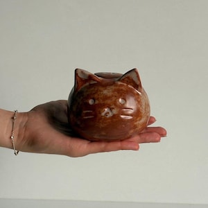 Golden Brown  Rustic Cat Urn – Ceramic Mini Pet Urn for Ashes, Keepsake Memorial for Pet Lovers | Rainbow Bridge | Safe Shipping Guarantee !