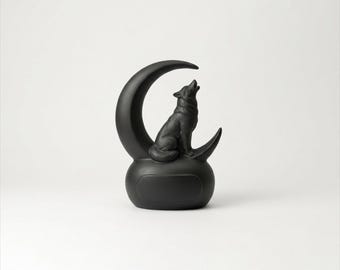 Husky Dog Urn, Howling Crescent Moon Ceramic Memorial for Ashes