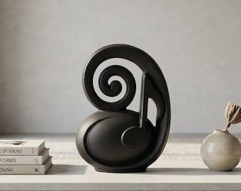 Music Urn for Ashes, Matte Black Abstract Design with Personalization Options