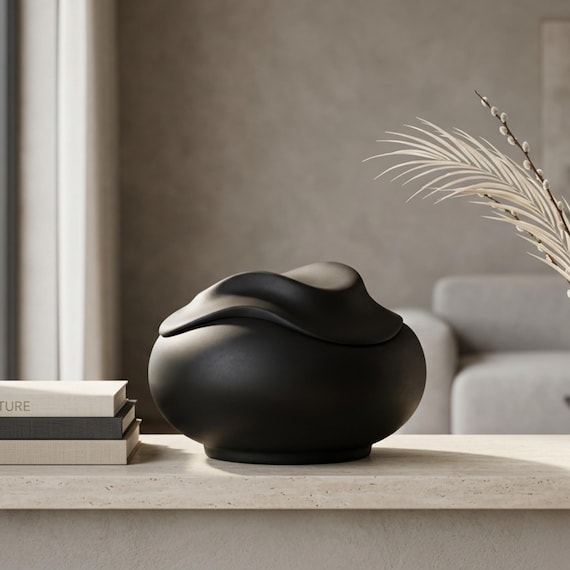 Cremation Urn for Ashes, Handcrafted Ceramic Keepsake Box with Minimalist Design