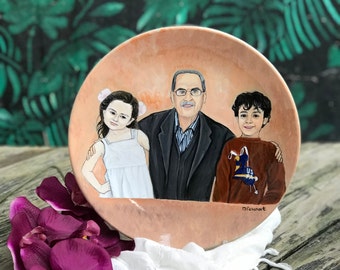 Hand-Painted Merged Portrait On Porcelain - Custom Handmade Plate w/Grandfather Photo & Grandson/Granddaughter | Sentimental Christmas Gift