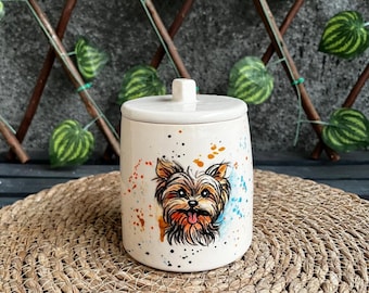 Hand Painted Pet Memorial Urn, Custom Ceramic Dog Urn with Portrait
