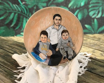 Hand-Painted Merged People Portrait On Porcelain - Custom Handmade Plate w/ Family Photo Paint | Sentimental Memorabilia Gift For Loved Ones