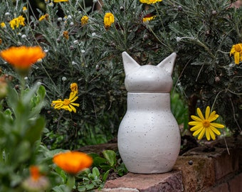 Handgefertigte dekorative Keramik Urne Creme | Katzenurne | Haustier-Urne | Asche Urne für Haustier