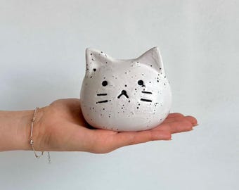 Handmade Ceramic Speckled White Pet Urn Cat | Small Pet Urns For Ashes