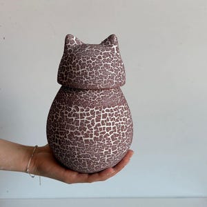 Handmade Ceramic Cat Urn: Crackle Glaze Pet Memorial Keepsake