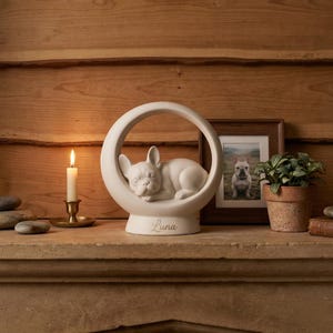 Dog Urn Sculpture, Personalized Ceramic French Bulldog Memorial, 750 ml Keepsake