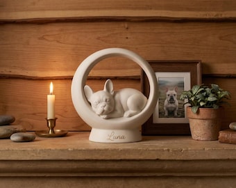 Dog Urn Sculpture, Personalized Ceramic French Bulldog Memorial, 750 ml Keepsake