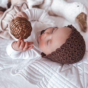 Handmade Knit Baby Bonnet – Bamboo Cotton, Newborn Photo Prop Dark Brown