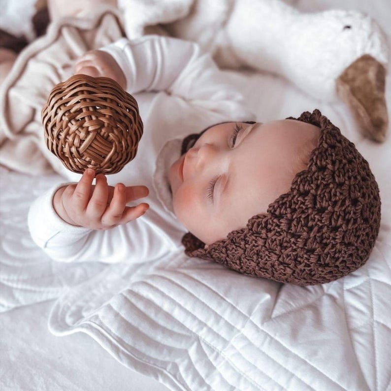 Handmade Knit Baby Bonnet – Bamboo Cotton, Newborn Photo Prop Dark Brown