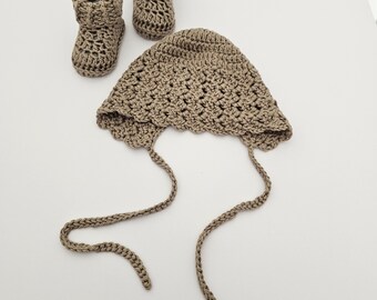 Conjunto de gorro y patucos de ganchillo hechos a mano para recién nacido / Conjunto de ropa para bebé 100% lyocell