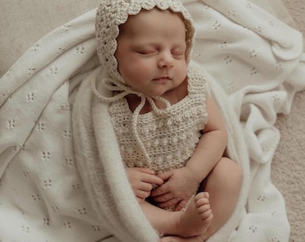 Conjunto de ropa para recién nacido, gorro y patucos a juego, accesorio hecho a mano para fotos de bebés.