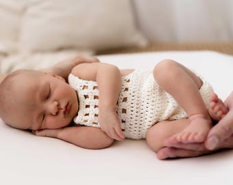 Pelele de algodón tejido a mano para recién nacidos, accesorio vintage para fotografía infantil (0-14 días)