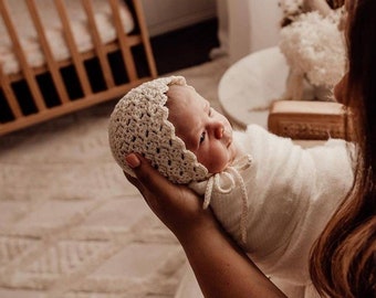 Crochet baby bonnet for newborn baby Preemie baby hat Knitted baby hat bonnet for baby homecoming bonnet Eco-Friendly Bamboo Baby Bonnet