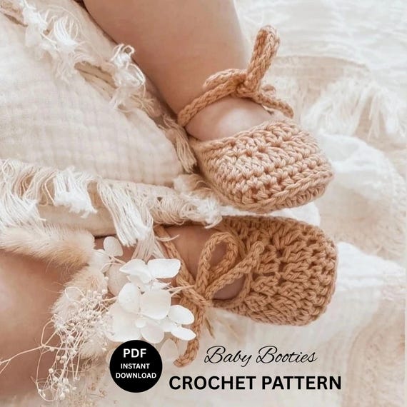 Crochet Baby Booties Shoes Pattern, Newborn, Ballerina Style, Beginner Friendly (PDF Download)