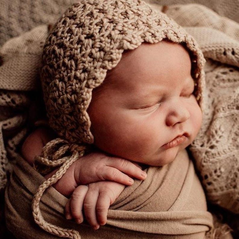 Handmade Knit Baby Bonnet – Bamboo Cotton, Newborn Photo Prop image 2