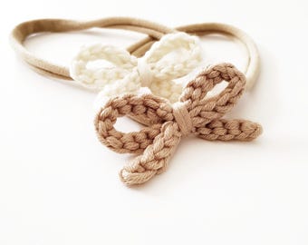 Diademas de algodón con lazo para recién nacidos – Set de accesorios suaves para fotos (Arena, Marfil)
