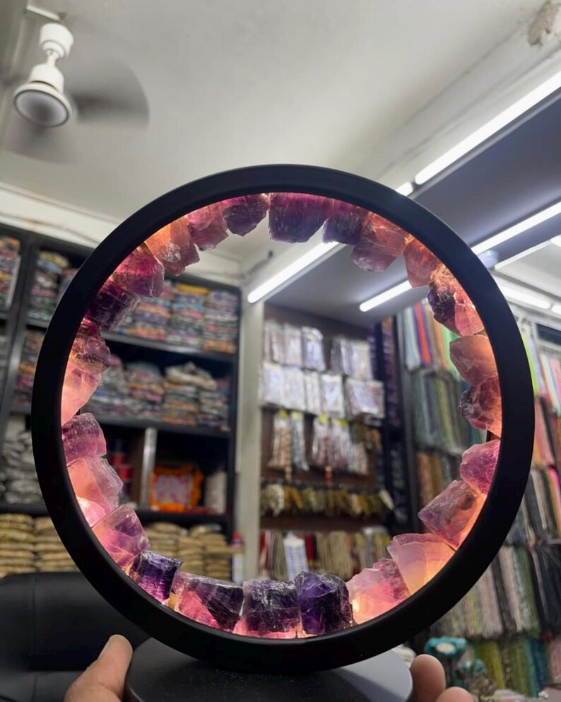 Backlit Crystal Circle Lamp | Natural Gemstone Ring Night Light, Home ...