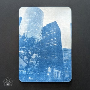 Stampa cianotipica State Street su cartoline di cotone da 4,1"x5,9" - Stampe fotografiche, stampa UV, stampa solare, stampa blu, Staten Island, NY, cornice
