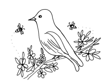 Joy the Bluebird Original Coloring Page (PDF Download) by Jacqueline Bance of Hello Bluebirds | Instant Download