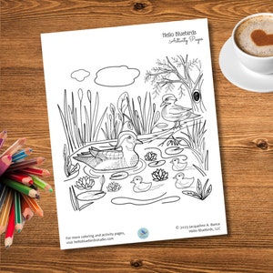 Wood Ducks Original Coloring Page (PDF Download) by Jacqueline Bance of Hello Bluebirds | Instant Download