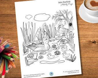 Wood Ducks Original Coloring Page (PDF Download) by Jacqueline Bance of Hello Bluebirds | Instant Download