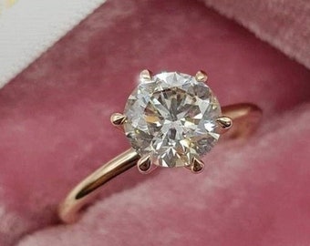 Round Engagement Ring, Solitaire Round Moissanite Ring Women, 2 CT Round Moissanite Solitaire Wedding Silver Ring, 10K/14K/18K Gold Ring,