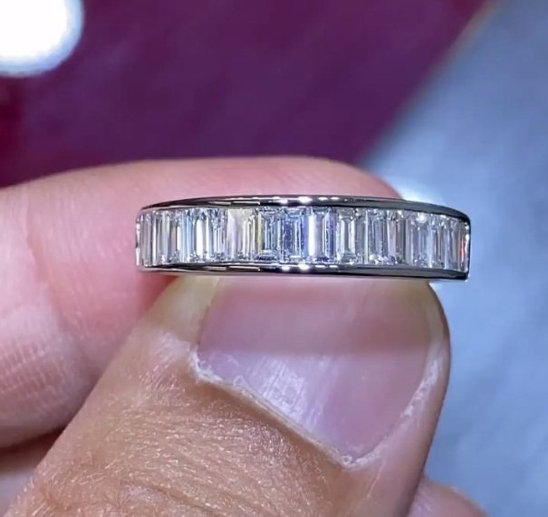 Half Eternity Channel Set Wedding Band, Colorless Moissanite Half