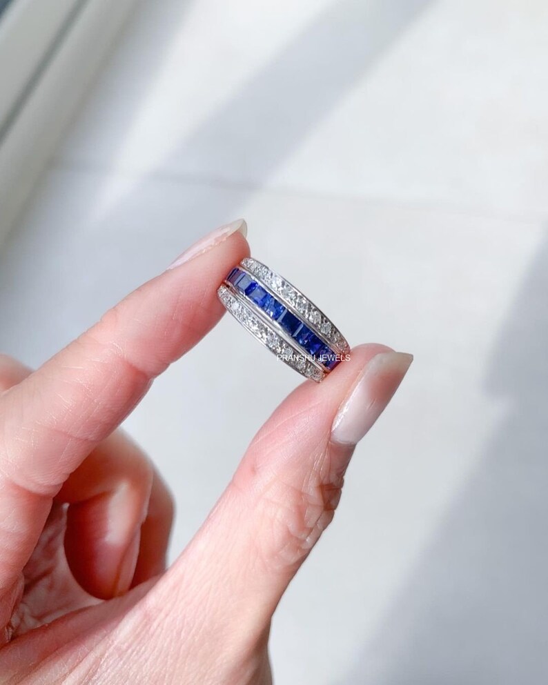 Triple Row Half Eternity Wedding Band Women 3 Row Round and Etsy