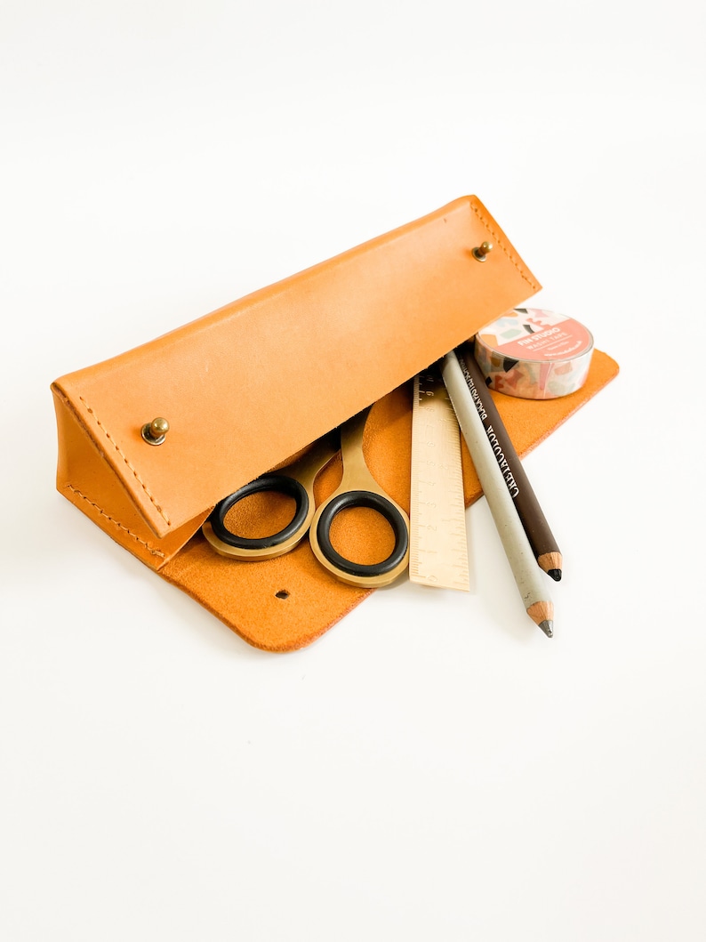 Buttero Leather Triangle Pen-Pencil & Brush Case / Minimalist Design Pencil Case image 9