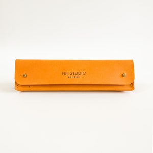 Buttero Leather Triangle Pen-Pencil & Brush Case / Minimalist Design Pencil Case Mustard