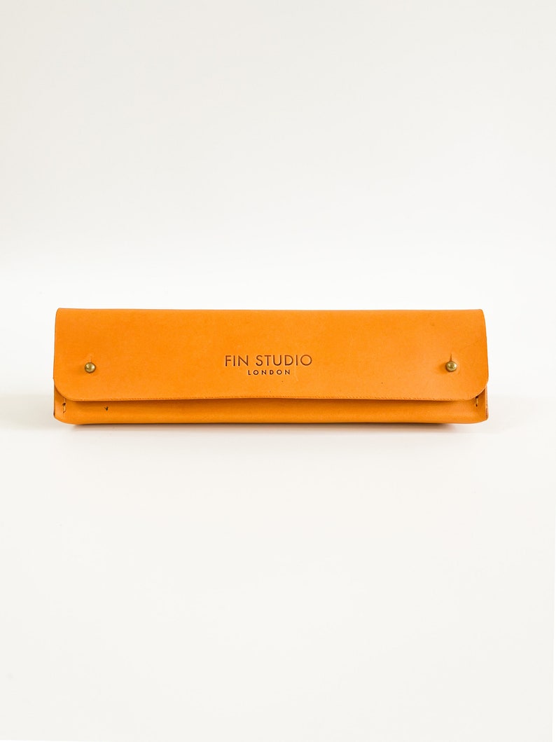 Buttero Leather Triangle Pen-Pencil & Brush Case / Minimalist Design Pencil Case Mustard