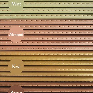 May include: Close-up of four different colored notebooks with stitched edges. The colors are mint, almond, kiwi, and brown.