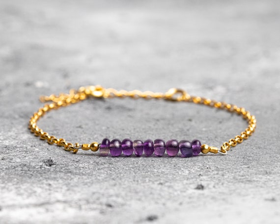 Purple Amethyst Delicate Bracelet February Birthstone Gift - Etsy