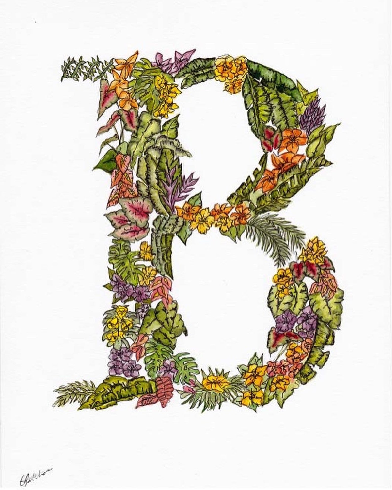Botanical Letter B Personalised Wall PRINT | Etsy