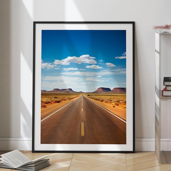 Scenic Desert Road Digital Wallpaper, Endless Highway Photo, Vibrant Desktop Background
