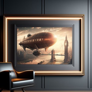 Vintage Steampunk Dekor - London Steam Punk Zeppelin Art Print - Digitaler Download Kunst für Steampunk Wohnkultur - Luftschiff Dekoration