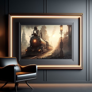 Vintage Steampunk Decor - Steam Punk Railroad Art Print - Digital Download Art for Steampunk Home Decor - Industrial Nostalgia Decoration