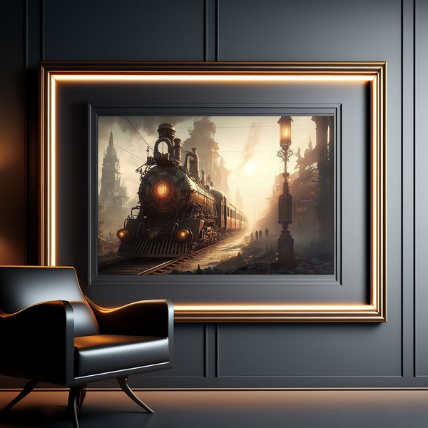 vintage Steampunk Decor - Steam Punk Railroad Art Print - Digital Download Art for Steampunk Home Decor - Industrial Nostalgia Decoration