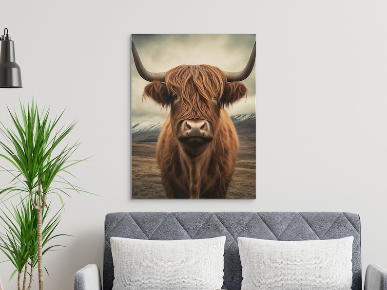 ILOOKLiKE Lienzo De Vaca De Las Tierras Altas En Blanco Y Negro, Arte De Pared, Arte De Ganado Rural, Molino De Viento, Pintura De Paisaje, Póster, Pacas De Paja En Tierras