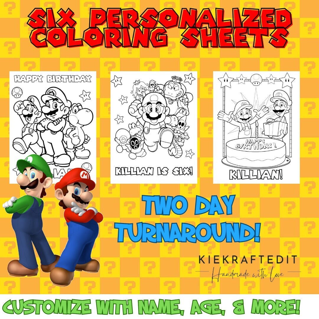Super Mario Bros Coloring Pages, Birthday Party Favors, 1st Birthday