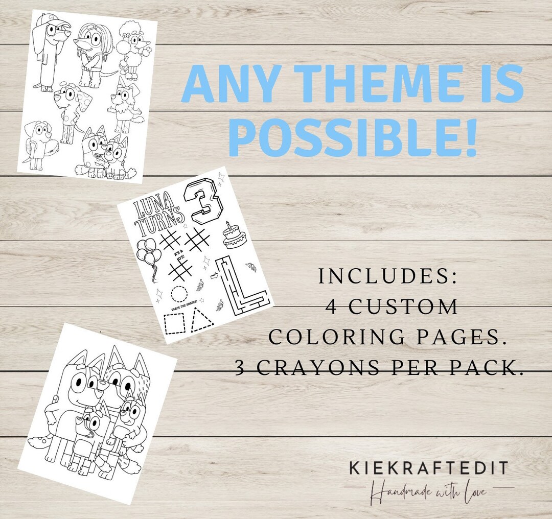 Mini Coloring Pages | Bluey Coloring Book | Custom Coloring Books | Custom Party Favors | ANY ...
