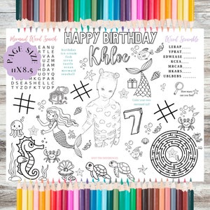 Birthday Activity Mat | Mermaid Birthday Activity Sheet-- ANY THEME Activity Mat